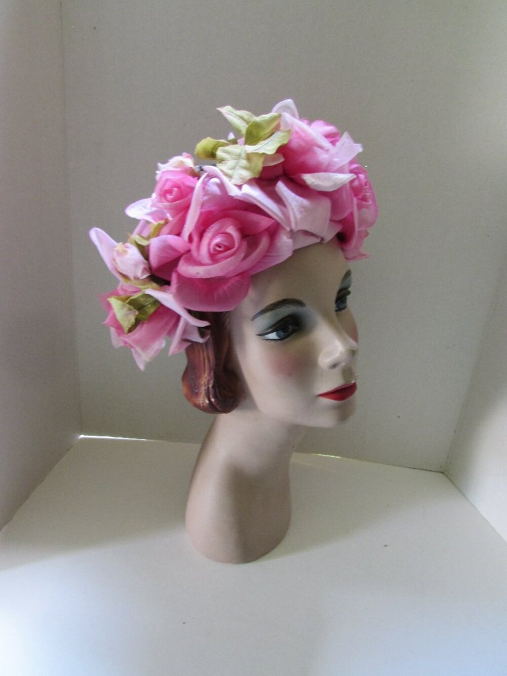 Vintage Profusion Pink Roses Hat 1960 Era